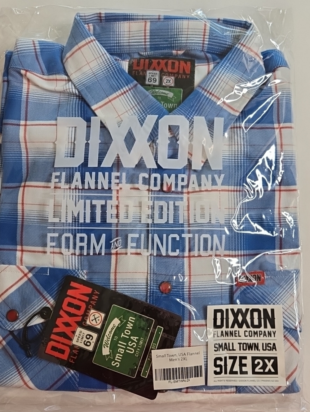 Dixxon Flannel Co Mens 2XL XXL Small Town USA Blue Pearl Snap Long Sleeve Shirt
